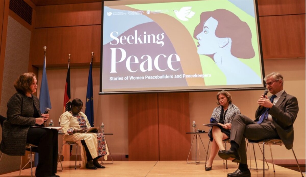 From the right, Jean-Pierre Lacroix, Under-Secretary-General for Peace Operations; Heli Uusikyla, Director, Humanitarian Financing and Resource Mobilization, OCHA; Carla Koppel, Managing Director, Georgetown Institute for Women, Peace and Security and Mama Koite, President of Mali's Women’s Platform. Photo credit: UN Photo