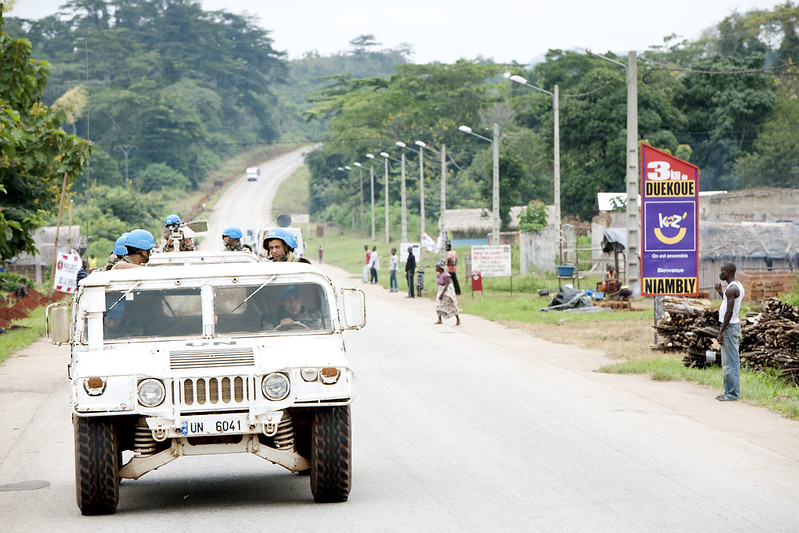 United Nations Operation in Côte d'Ivoire (UNOCI) peacekeepers patrol the streets in Ivory Coast to protect the local population on 14 August 2012. Photo: UNOCI